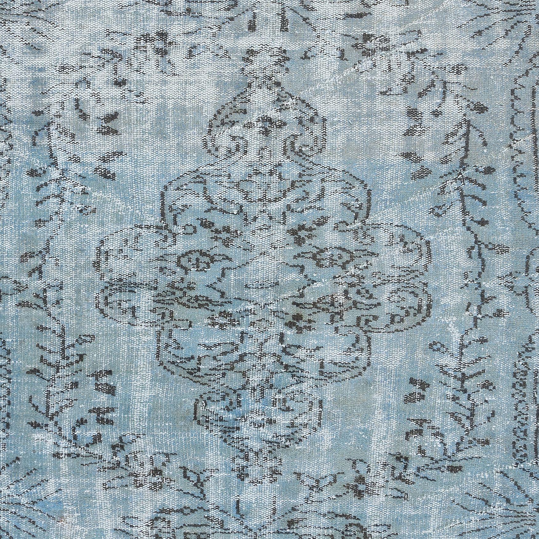 Hand-Knotted 5.7x8.4 Ft Light Blue Handmade Turkish Rug, Contemporary Sky Blue Carpet For Sale