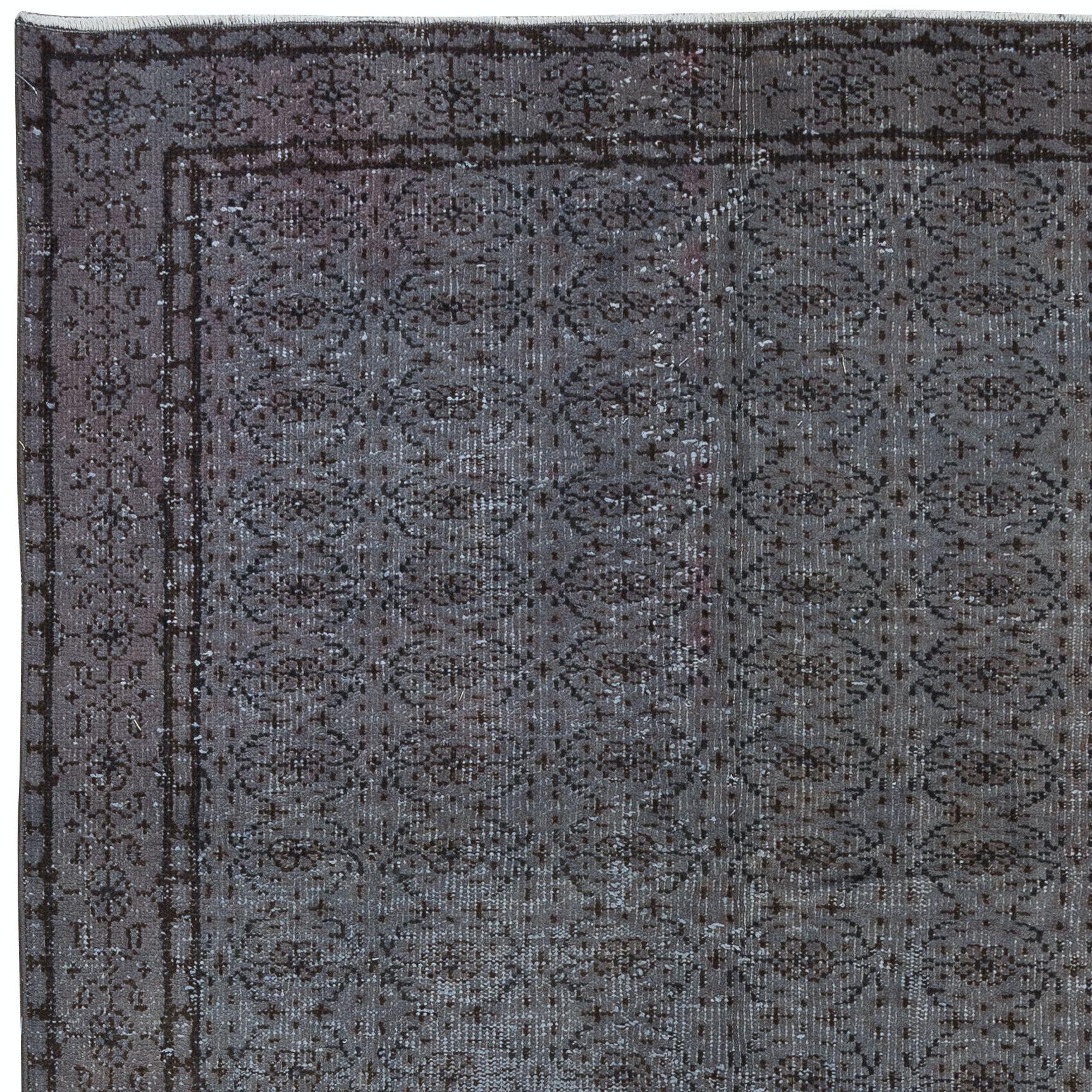 Moderno 5.7x8.4 Ft Tappeto moderno fatto a mano turco grigio per interni/esterni con design floreale in vendita
