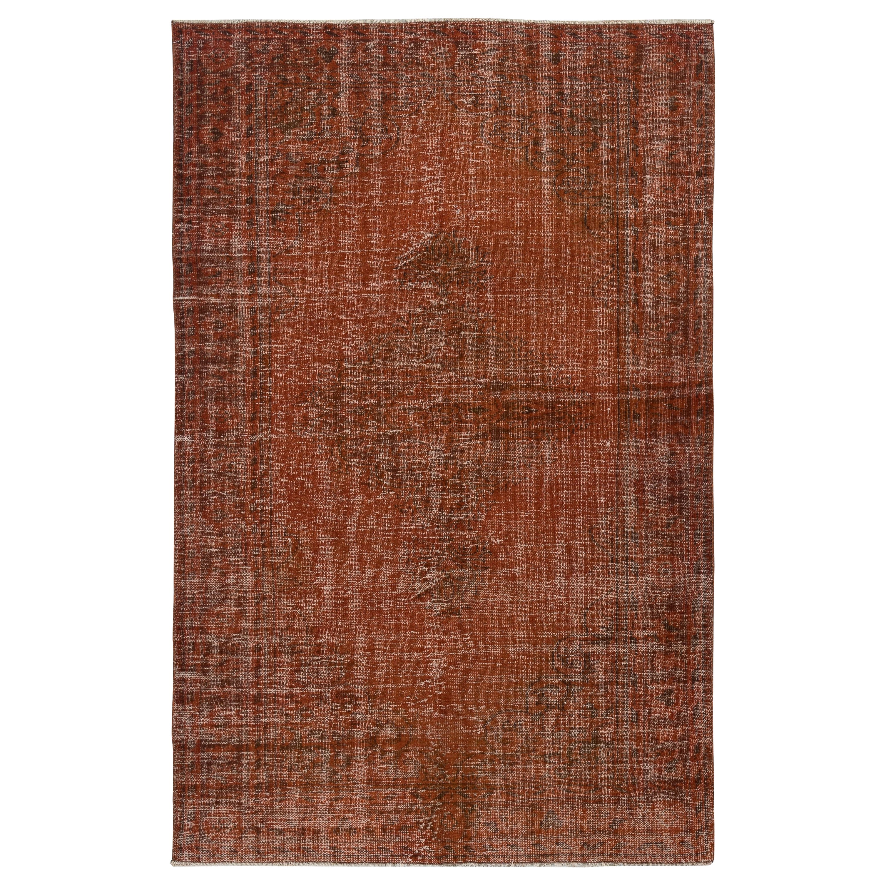 5.7x8.4 Ft Türkischer Vintage-Teppich in Rot in gebranntem Orange für moderne Innenräume im Angebot