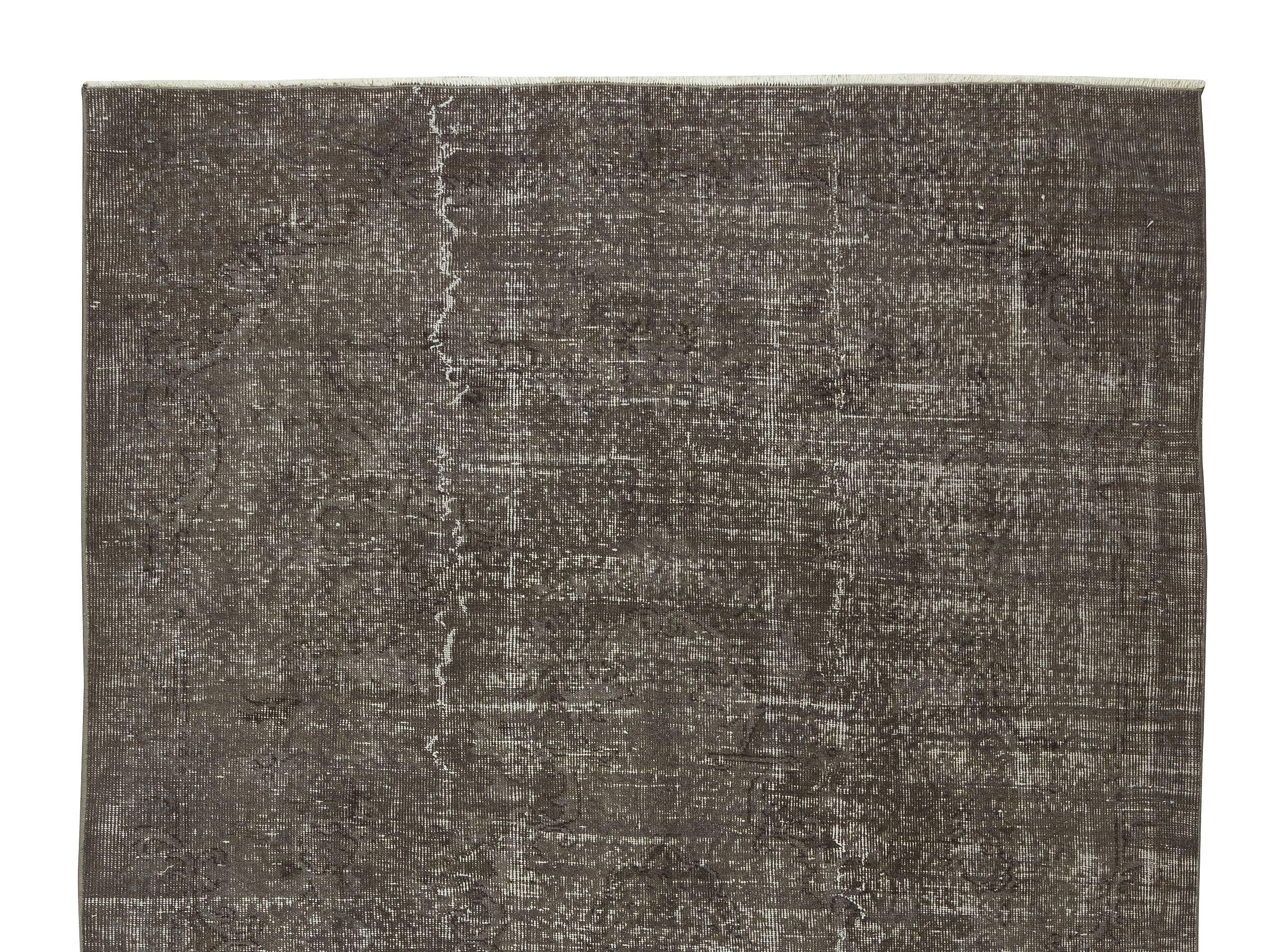 Hand-Knotted Contemporary Turkish Rug ReDyed in Gray, Vintage Handmade Wool Carpet For Sale