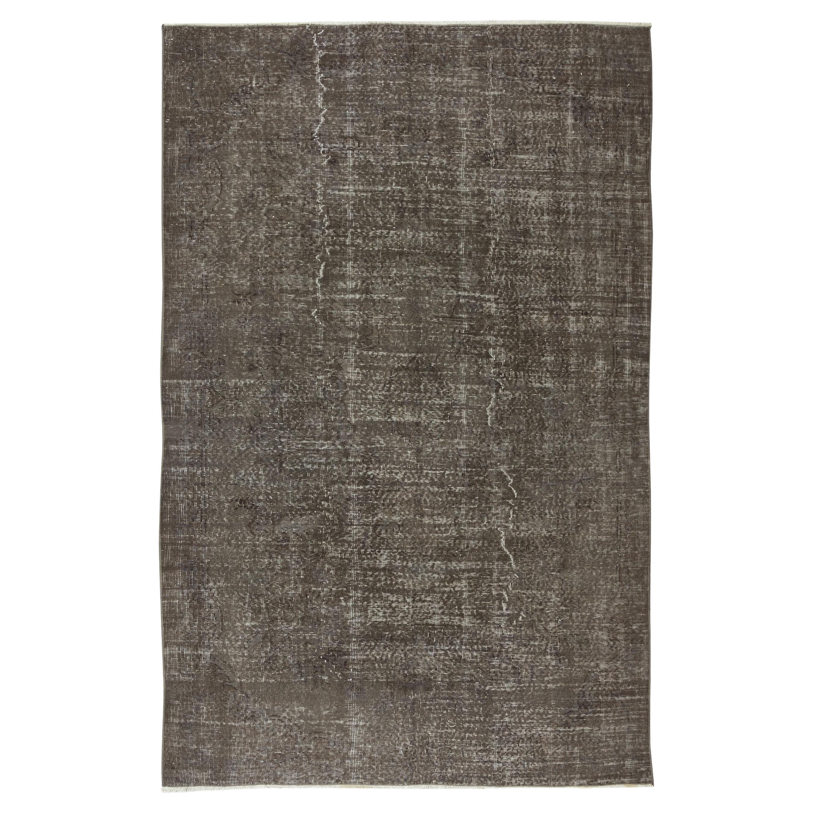 Contemporary Turkish Rug ReDyed in Gray, Vintage Handmade Wool Carpet For Sale