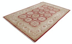 5.7x8.6 ft Hand Knotted Red, Beige Wool Rug. Geometric Floral Pattern Carpet