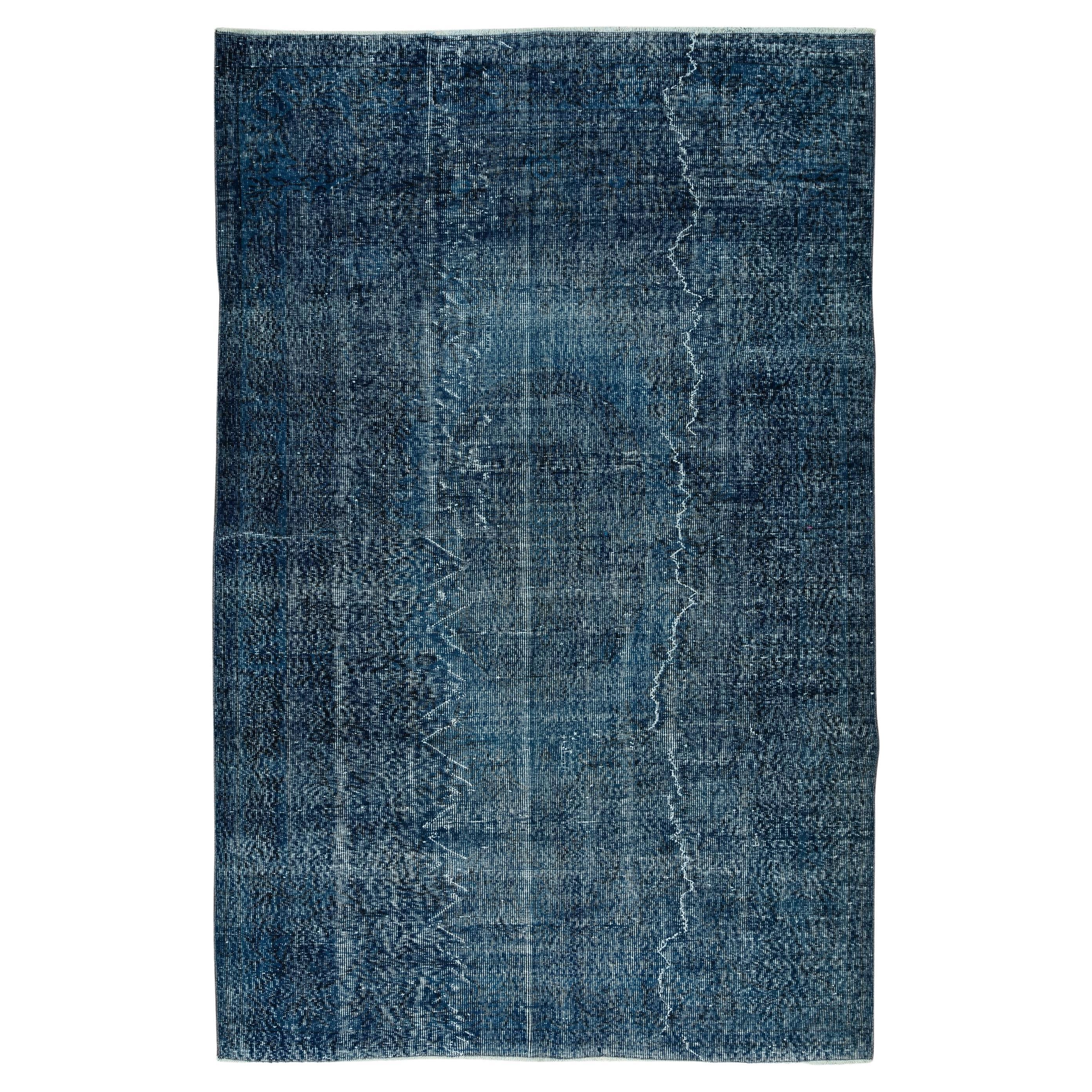 Contemporary Navy Blue Over-Dyed Rug, Vintage Handmade Turkish Carpet