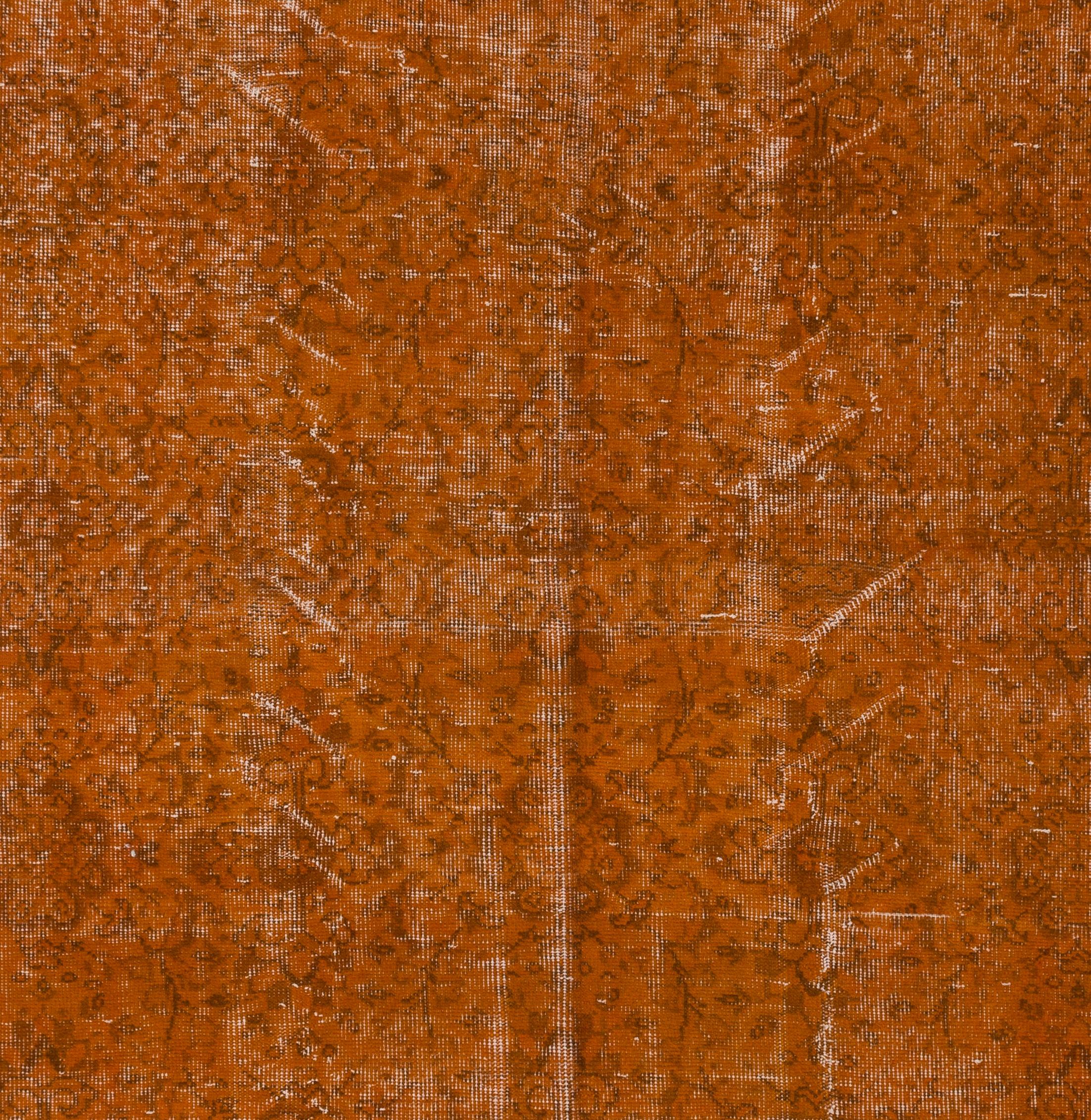 Turkish Orange Modern Handmade Anatolian Area Rug, Mid-Century Wool Carpet For Sale