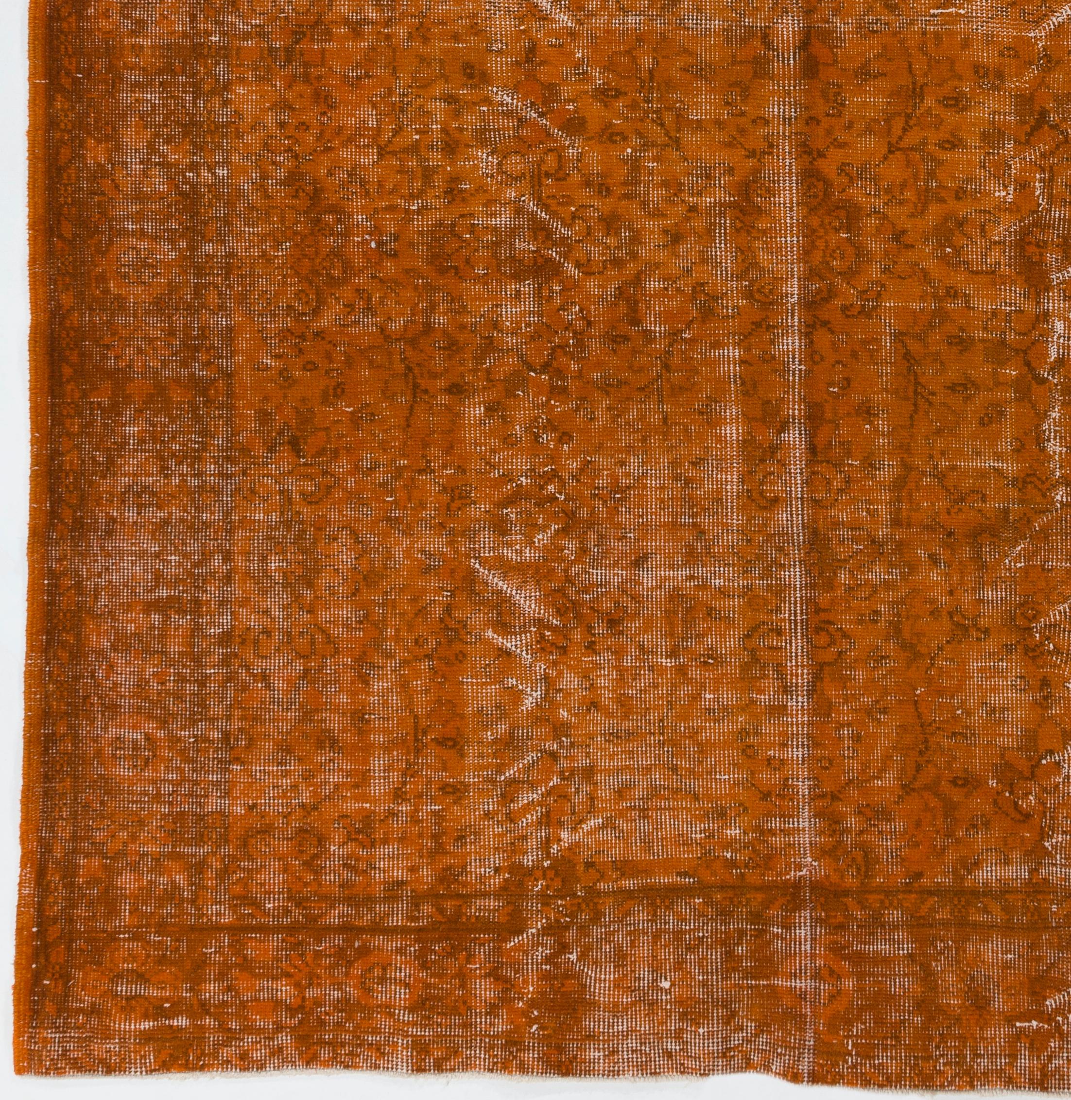 Hand-Knotted Orange Modern Handmade Anatolian Area Rug, Mid-Century Wool Carpet For Sale