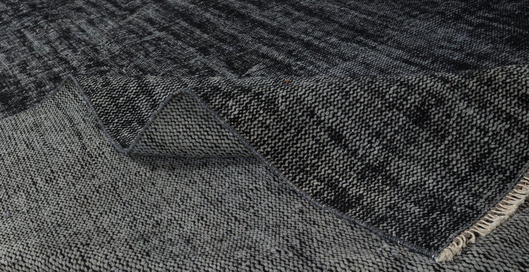 Hand-Knotted Black Turkish Area Rug for Modern Interiors, Vintage Handmade Carpet For Sale