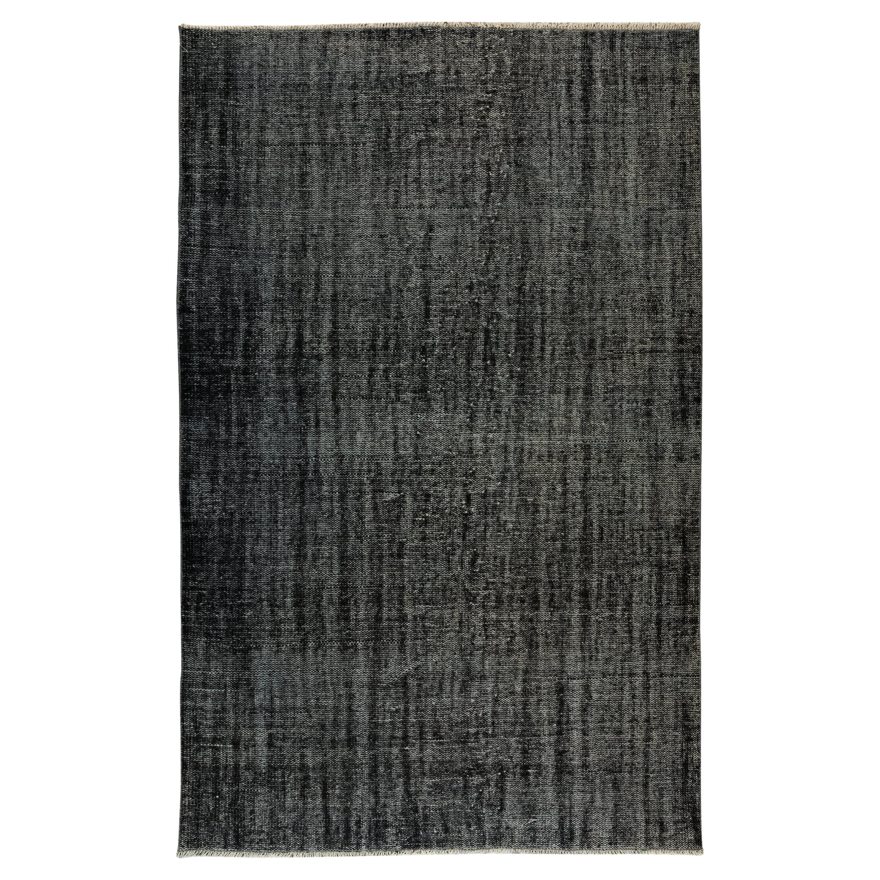 Black Turkish Area Rug for Modern Interiors, Vintage Handmade Carpet