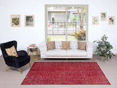 5.7x8.8 Ft Handmade Turkish Rug. Vintage Red Overdyed Area Rug for Living Room