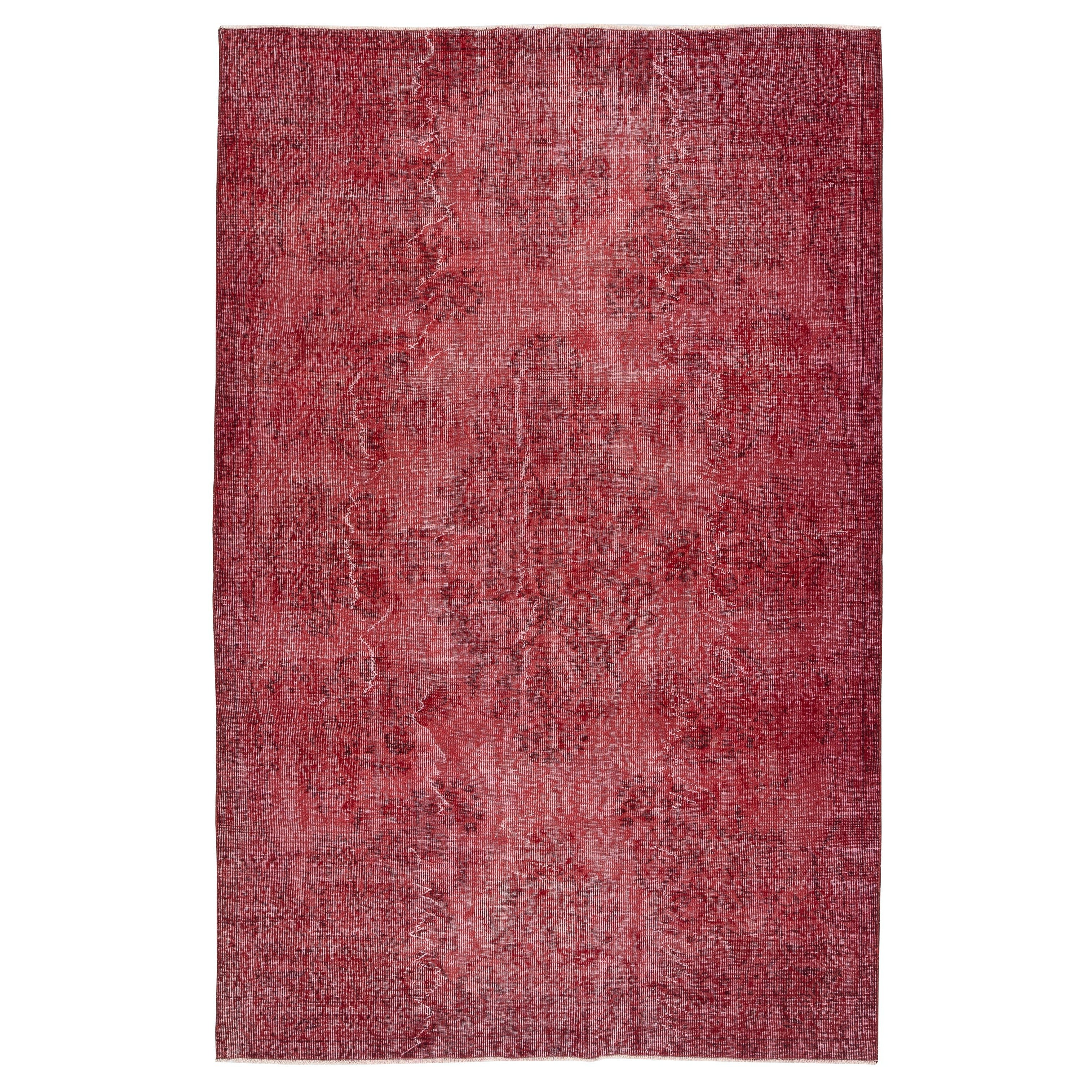 5.7x8.8 Ft Red Overdyed Vintage Teppich für moderne Innenräume. Handgeknüpft in der Türkei