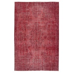 5.7x8.8 Ft Red Overdyed Vintage Teppich für moderne Innenräume. Handgeknüpft in der Türkei