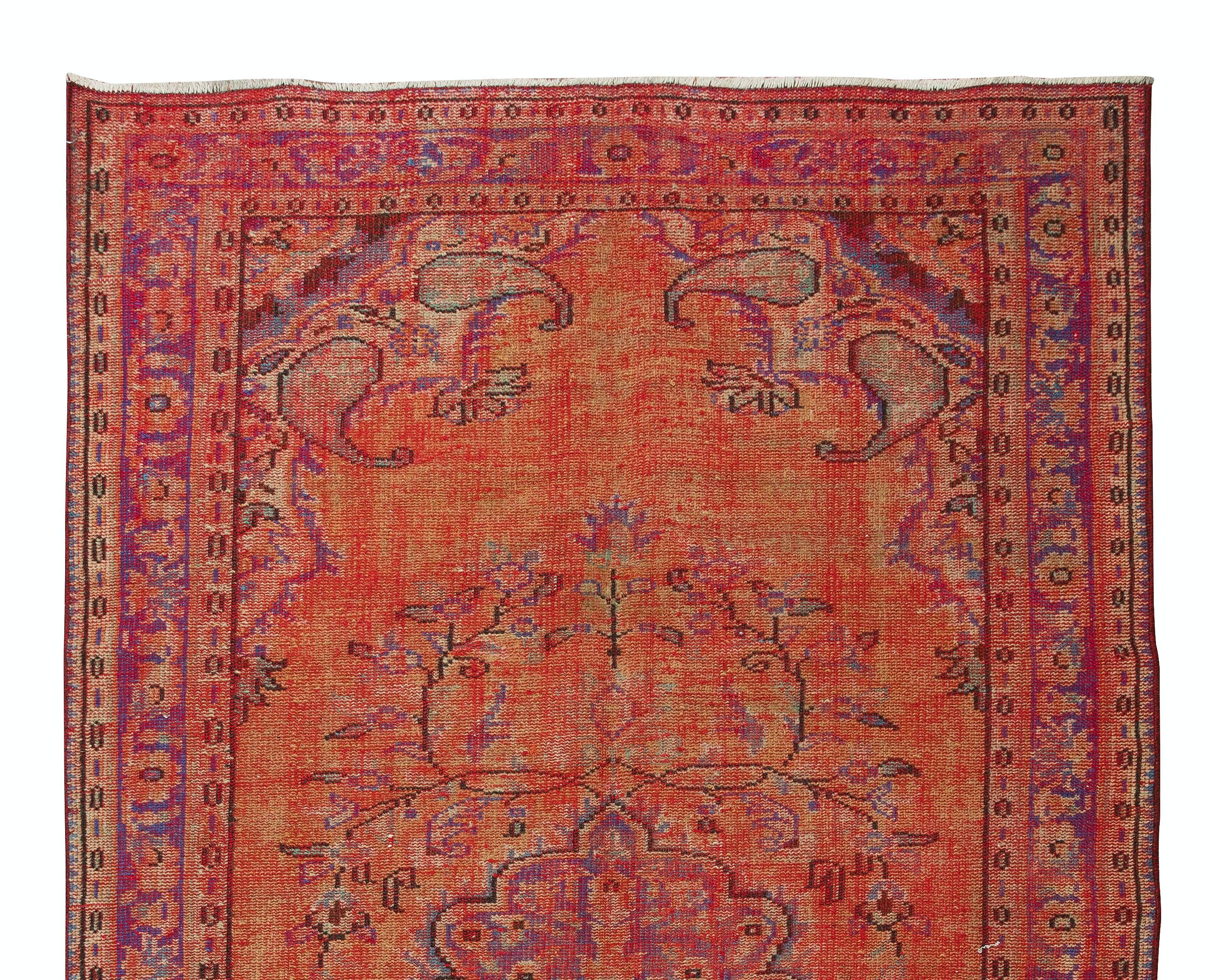 1960s, Orange Overdyed Rug for Modern Interiors, Turkish Handmade Carpet In Good Condition For Sale In Philadelphia, PA