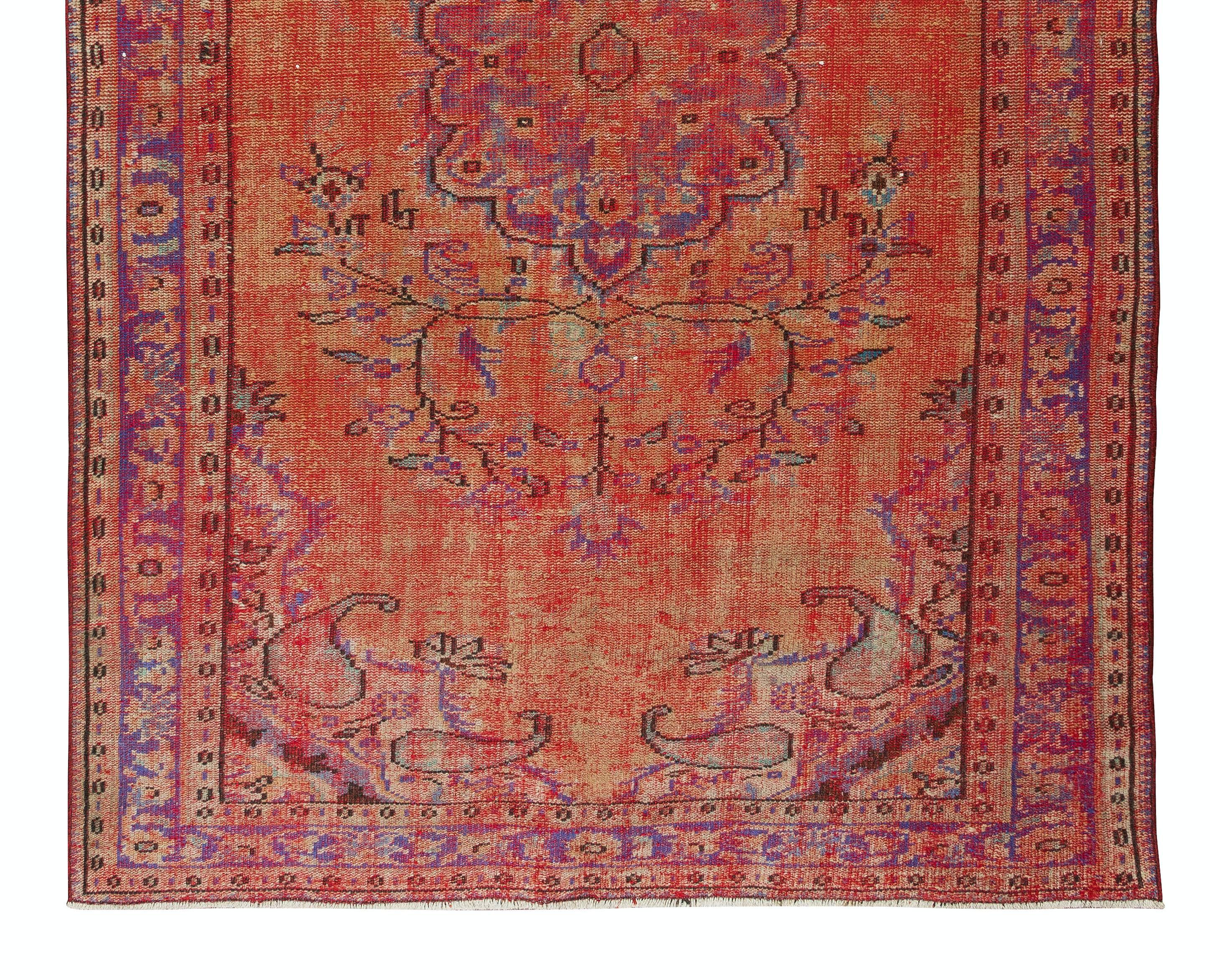 20th Century 1960s, Orange Overdyed Rug for Modern Interiors, Turkish Handmade Carpet For Sale