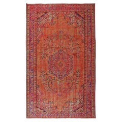1960s, Orange Overdyed Rug for Modern Interiors, Turkish Handmade Carpet