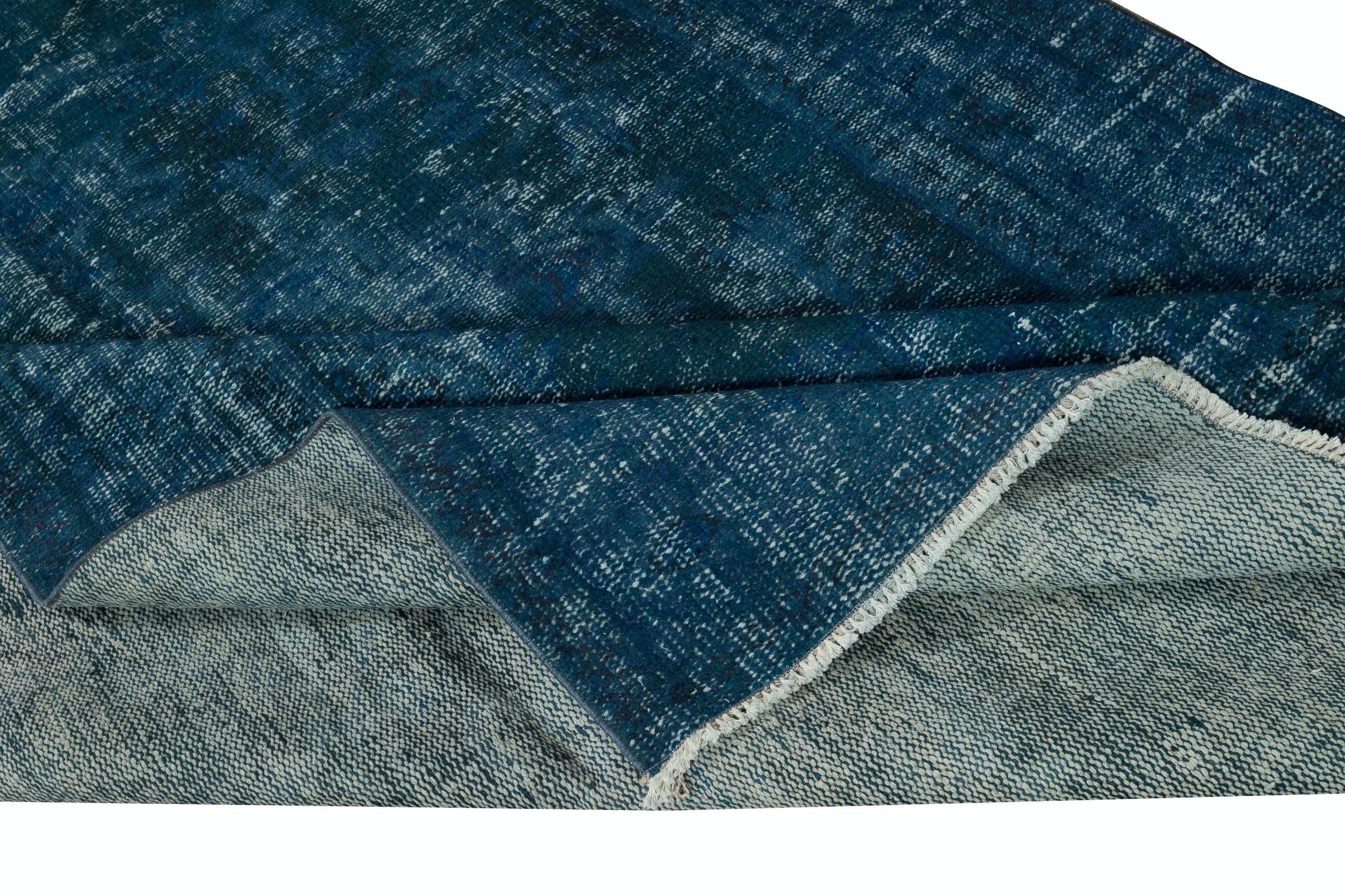 Modern 5.7x9 Ft Contemporary Handmade Turkish Area Rug Over-Dyed in Navy Blue Color For Sale