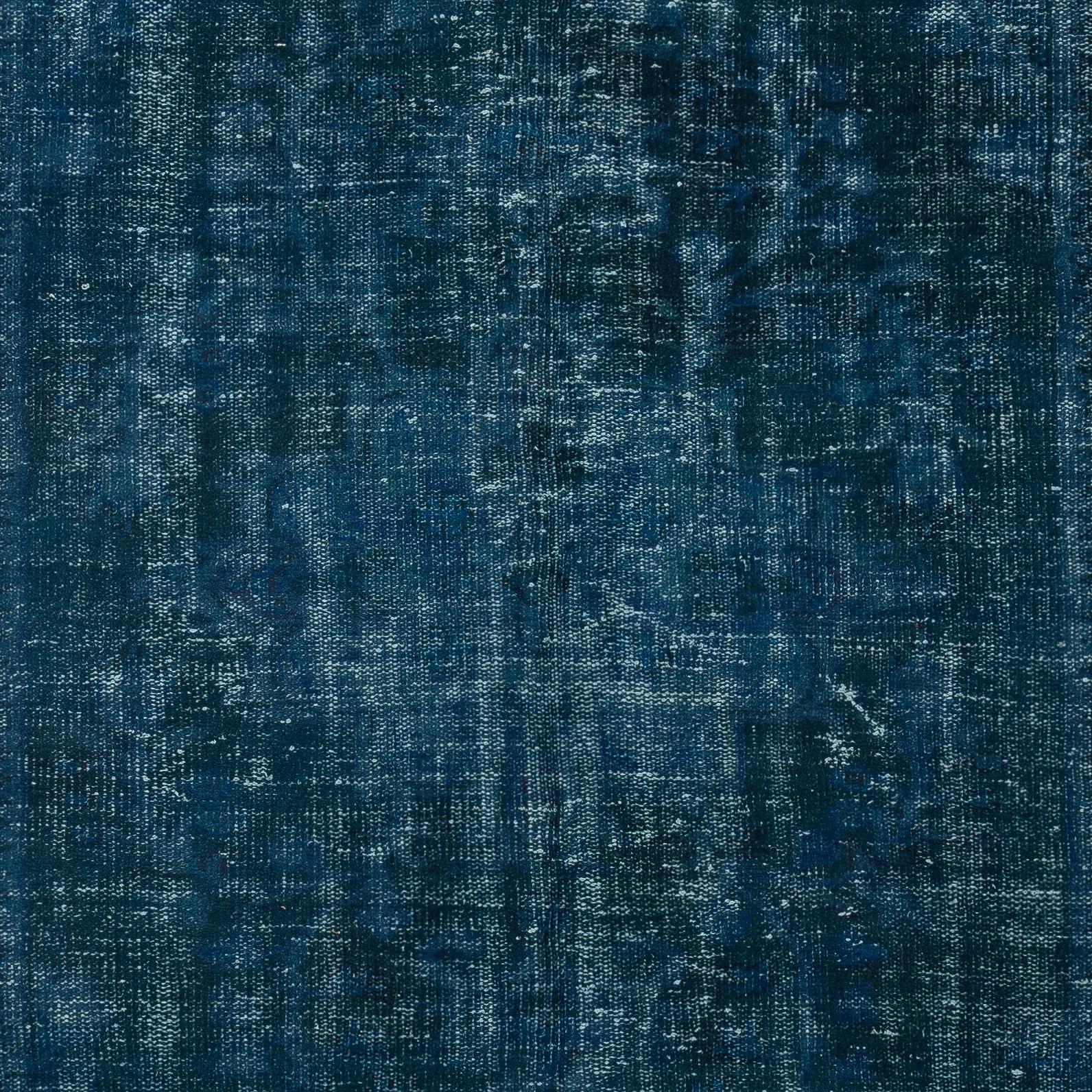 5.7x9 Ft Contemporary Handmade Turkish Area Rug Over-Dyed in Navy Blue Color In Good Condition For Sale In Spring Valley, NY