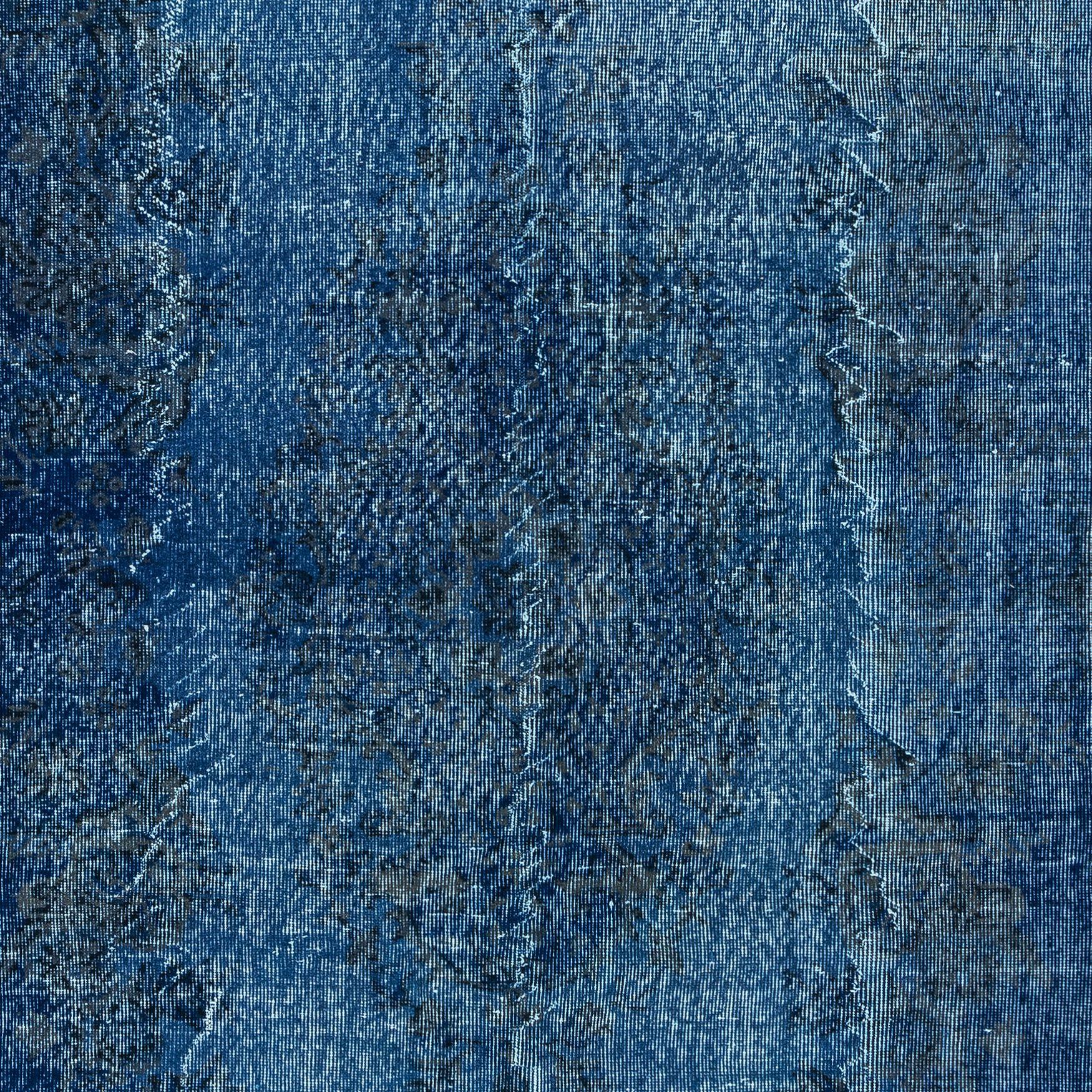 Turkish 5.7x9 Ft Contemporary Overdyed Hand Knotted Wool Blue Area Rug from Turkey For Sale