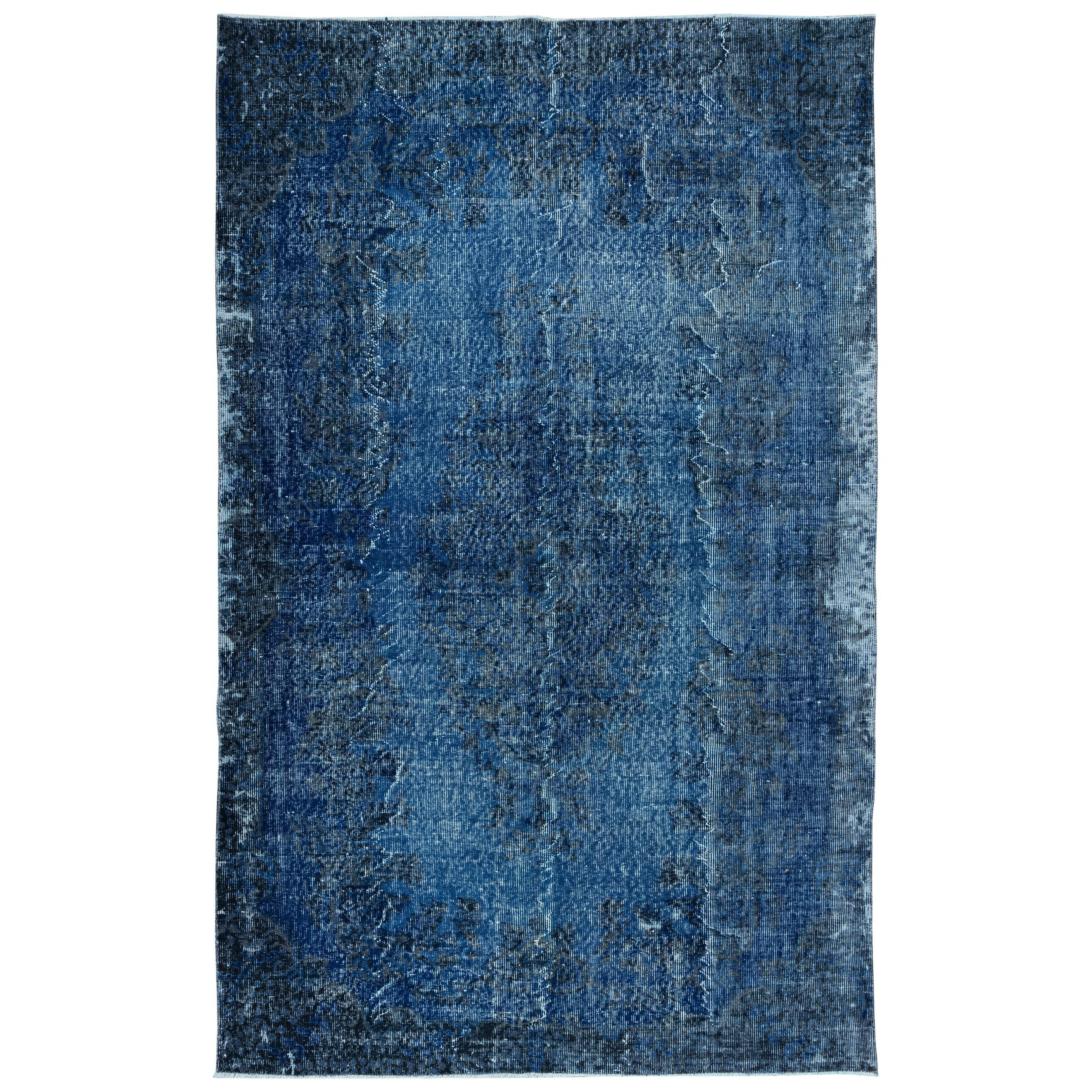 5.7x9 Ft Contemporary Overdyed Hand Knotted Wool Blue Area Rug aus der Türkei