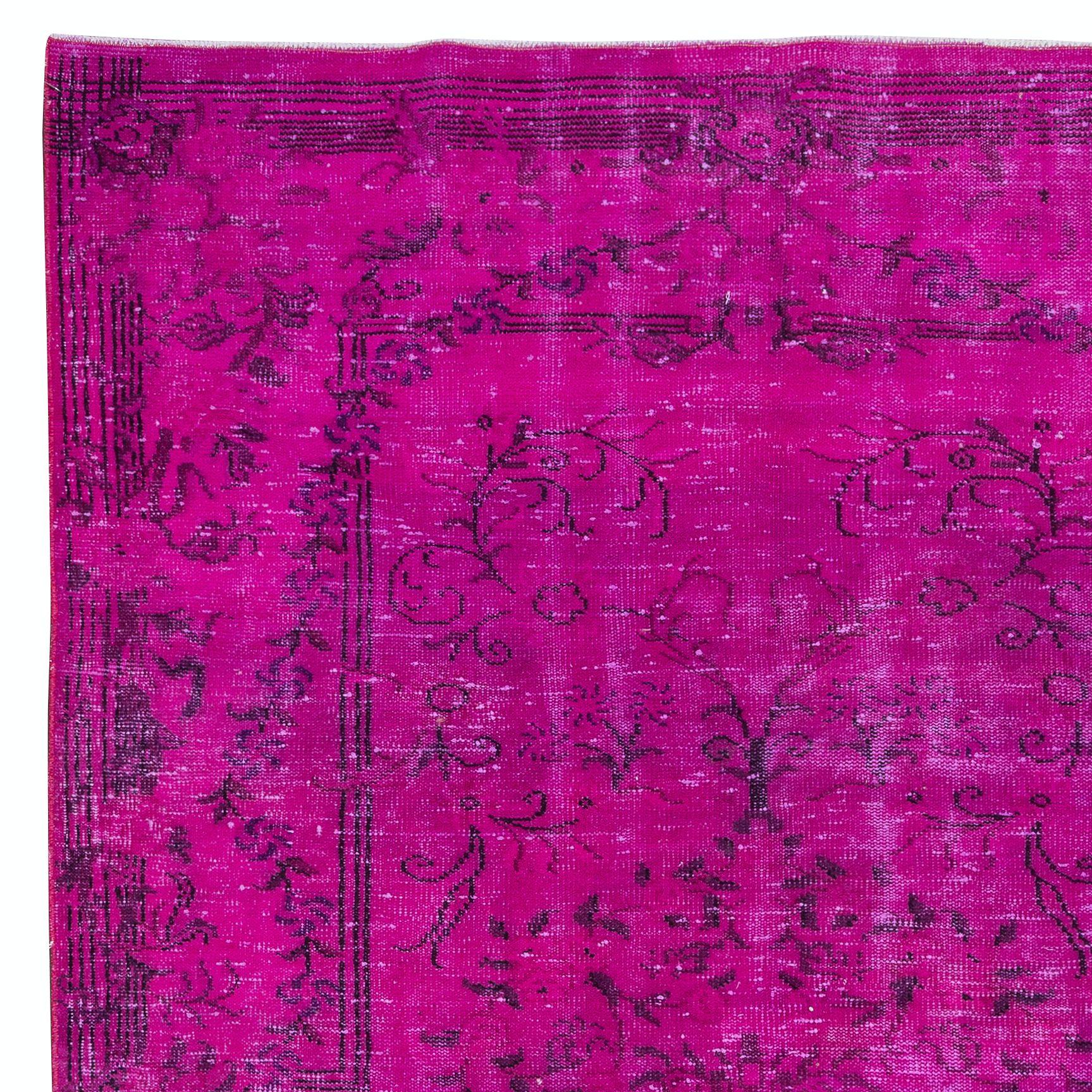 Hand-Knotted 5.7x9 Ft Decorative Pink Area Rug for Modern Interiors, Handknotted in Turkey For Sale