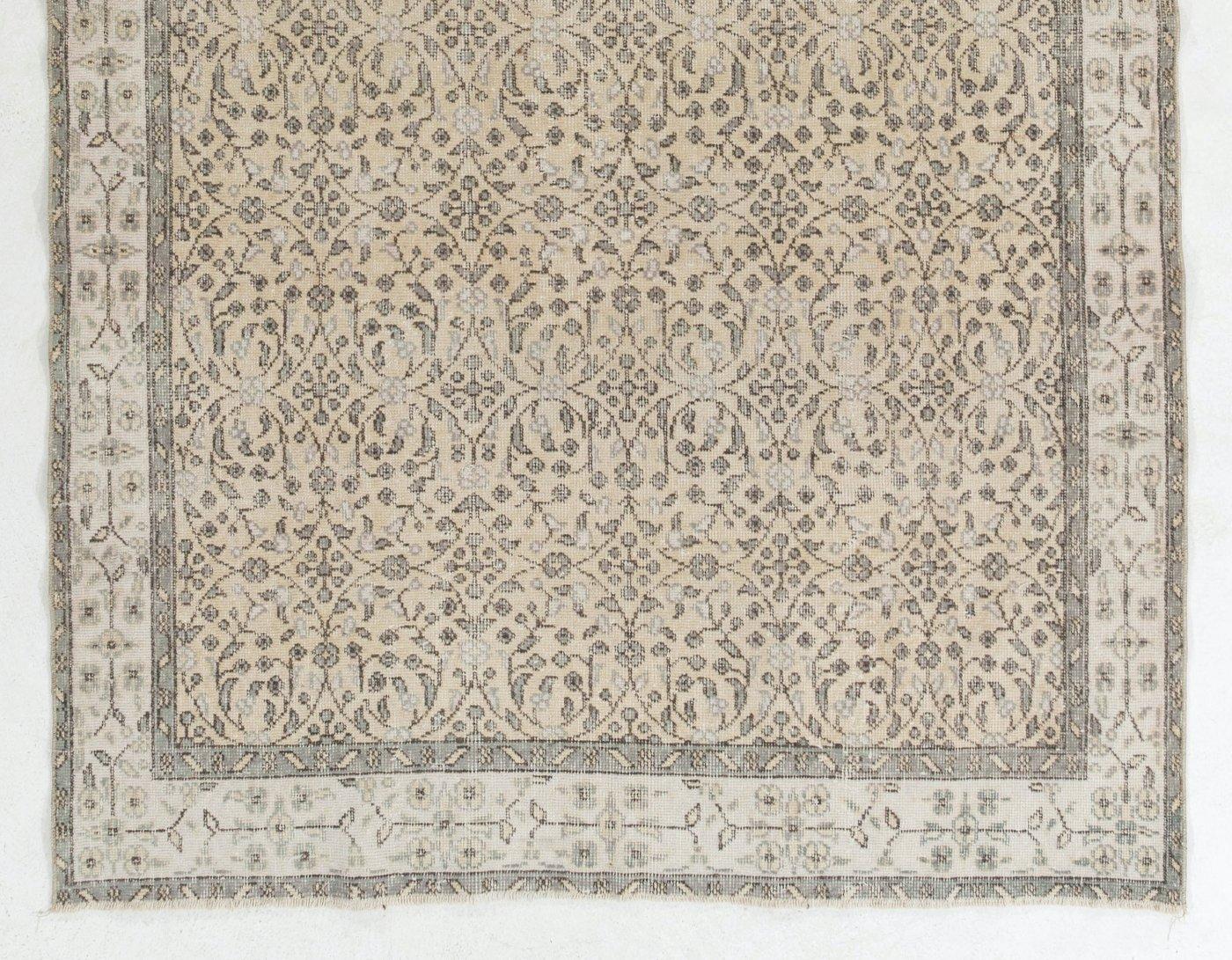 Hand-Woven Floral Vintage Handmade Turkish Oushak Wool Rug in Soft Colors