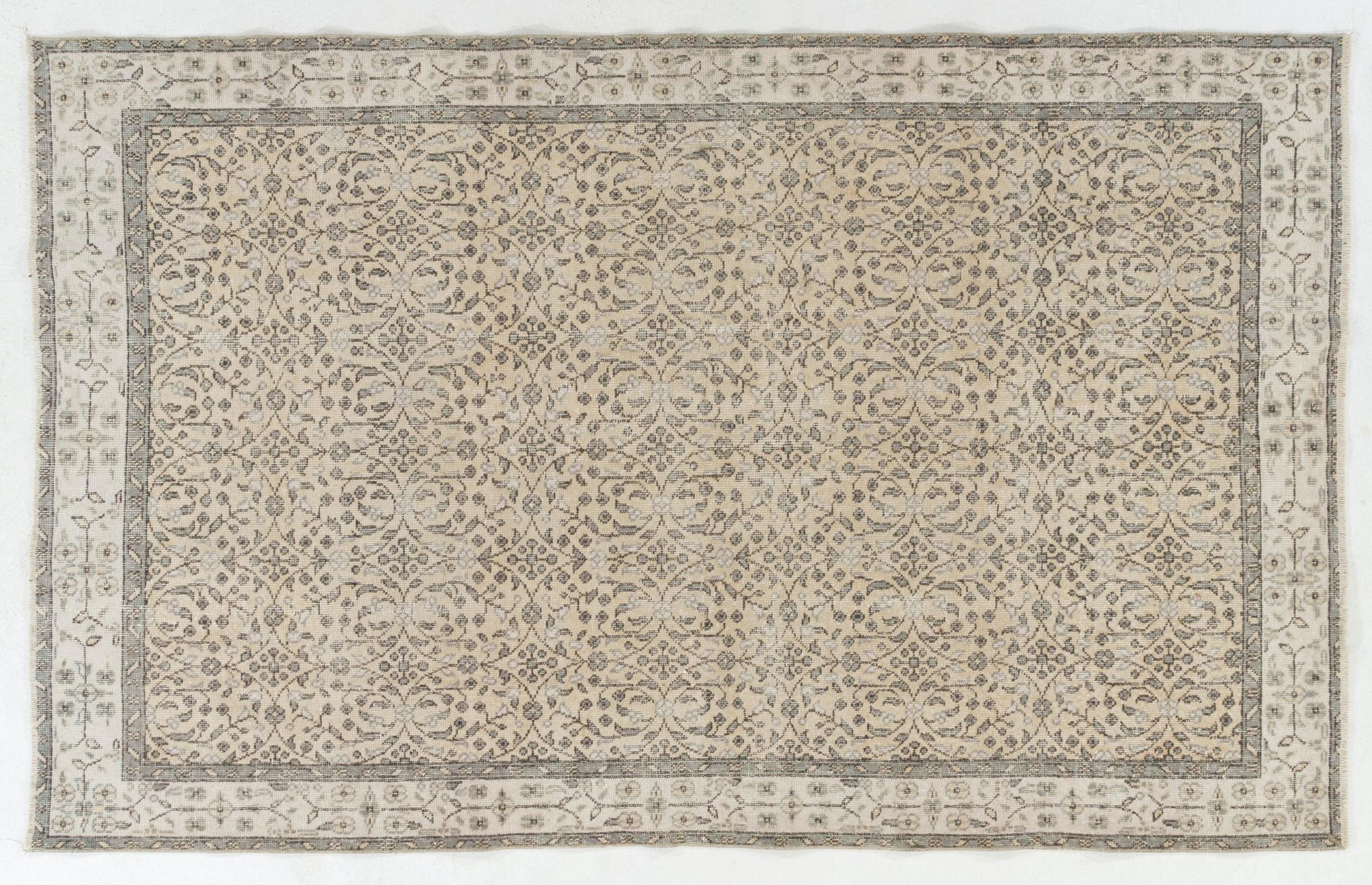 20th Century Floral Vintage Handmade Turkish Oushak Wool Rug in Soft Colors