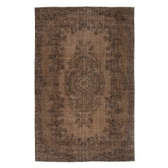 5.7x9 Ft Hand-geknotet Vintage Teppich Overdyed in Braun Farbe für moderne Interieurs