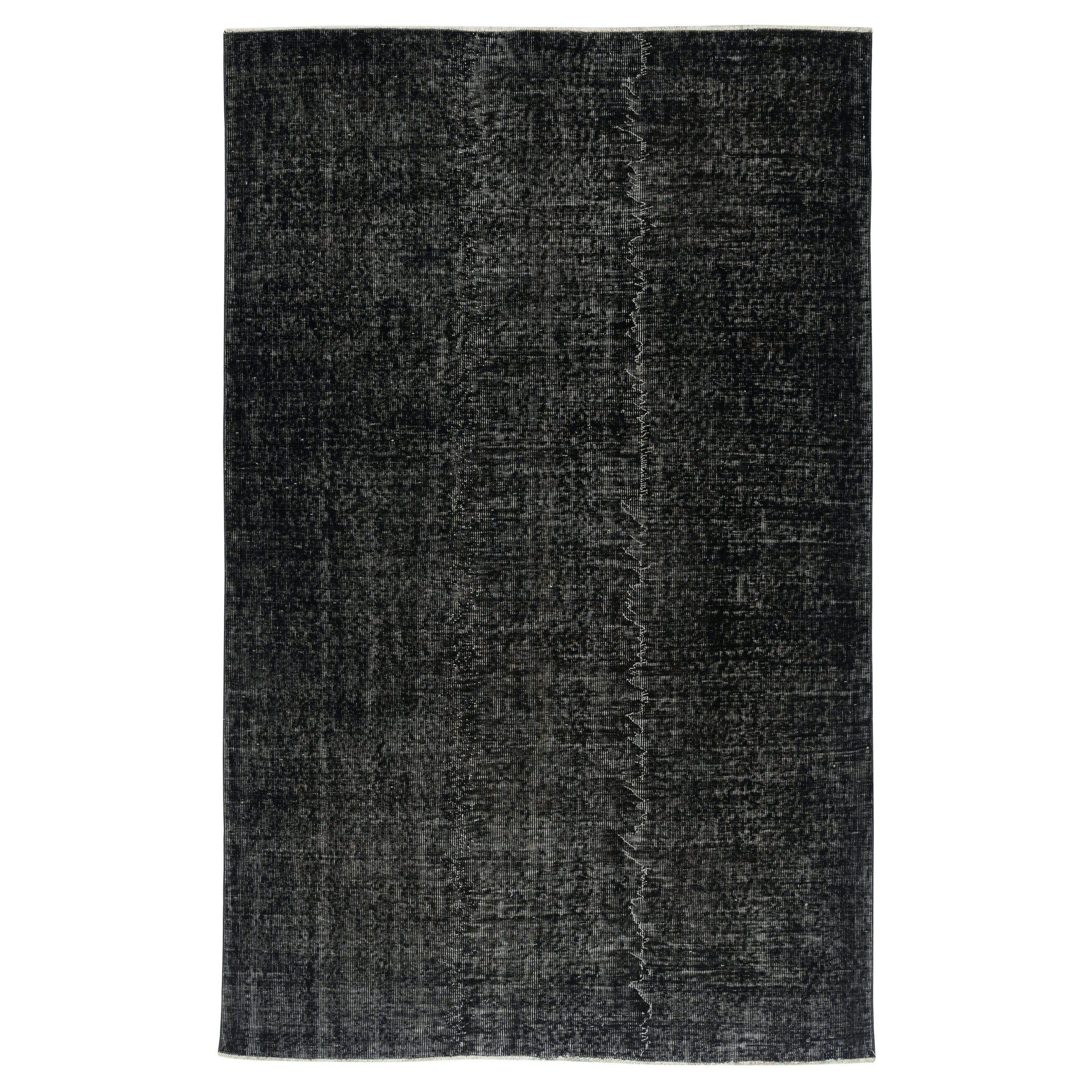 5.7x9 Ft Handgefertigter Türkischer Teppich. Schwarzer überfärbter Vintage-Teppich für modernes Zuhause