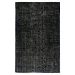 5.7x9 Ft Handgefertigter Türkischer Teppich. Schwarzer überfärbter Vintage-Teppich für modernes Zuhause