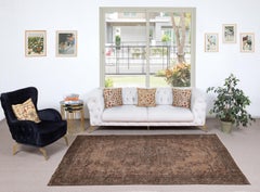 5.7x9 Ft Handmade Turkish Area Rug. Vintage Overdyed Brown Rug for Modern Home