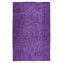 Modern Handmade Turkish Vintage Wool Area Rug Over-Dyed in Purple Color