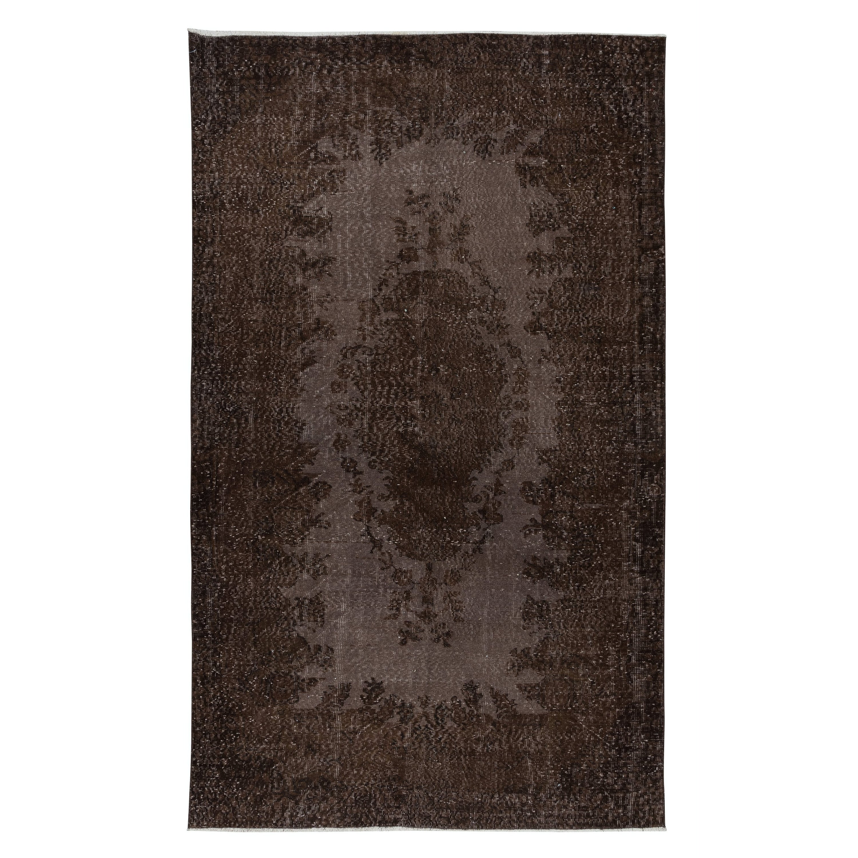 5.7x9 Ft Moderner handgefertigter türkischer Wollteppich in Brown mit Medaillon-Design