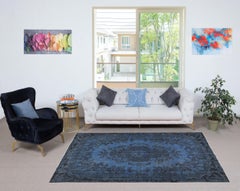 5.7x9 Ft Modern Medallion Design Wool Area Rug in Blue, Hand-knotted in Turkey