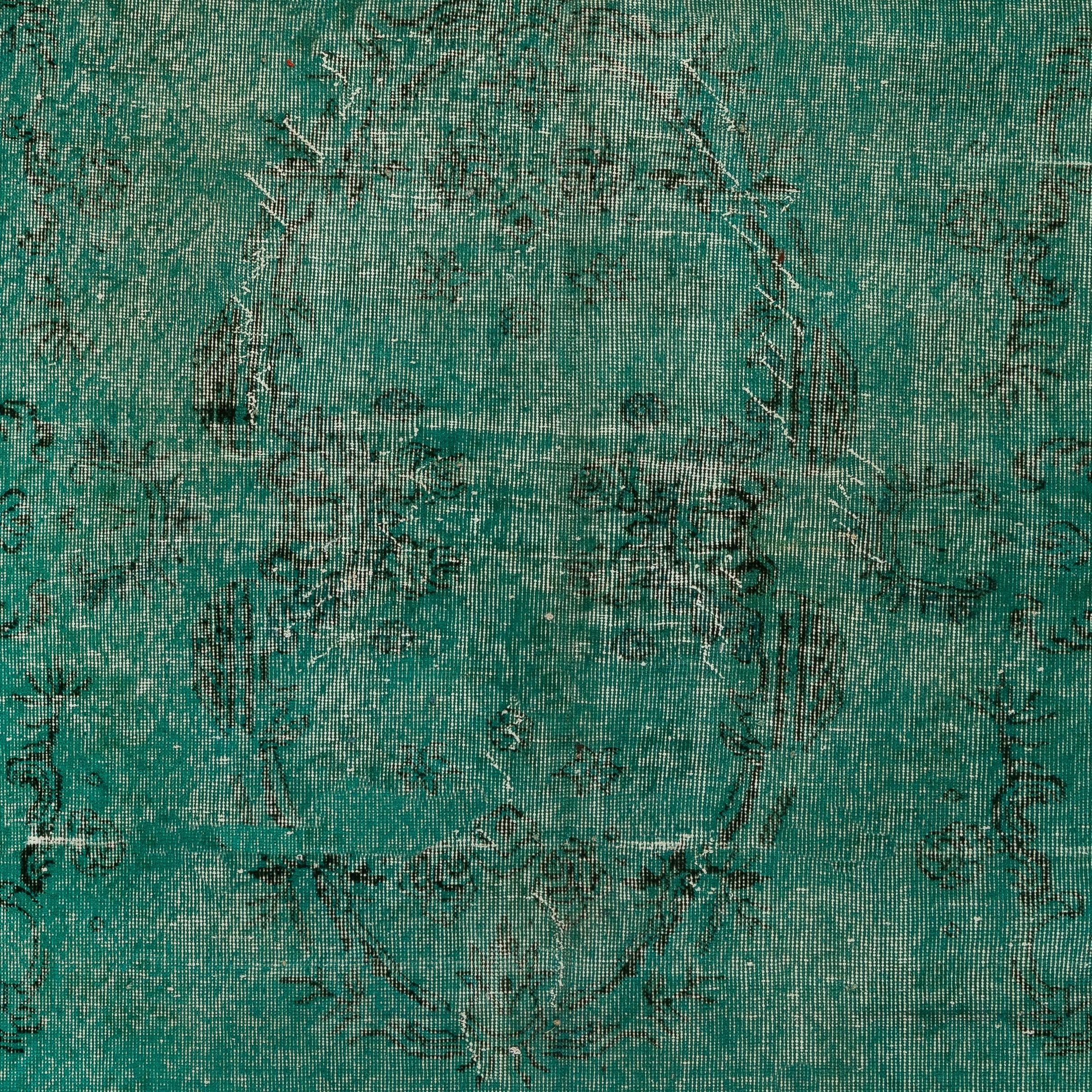 Hand-Knotted 5.7x9 ft Modern Turkish Wool Area Rug in Teal Green, Decorative Handmade Carpet For Sale