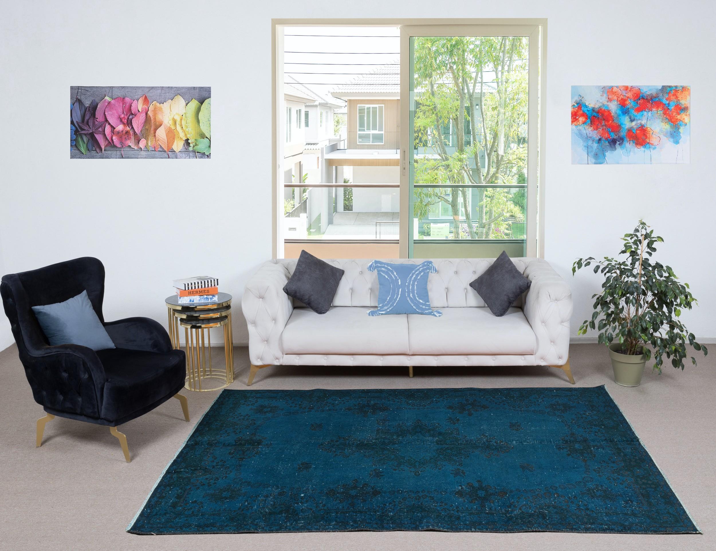 Our over-dyed rugs are all hand-knotted vintage pieces that are recreated in our workshop to cater to a wider range of interior design choices from modern to coastal, from industrial to rustic/cottage. These 50 to 70 year-old rugs were hand-knotted