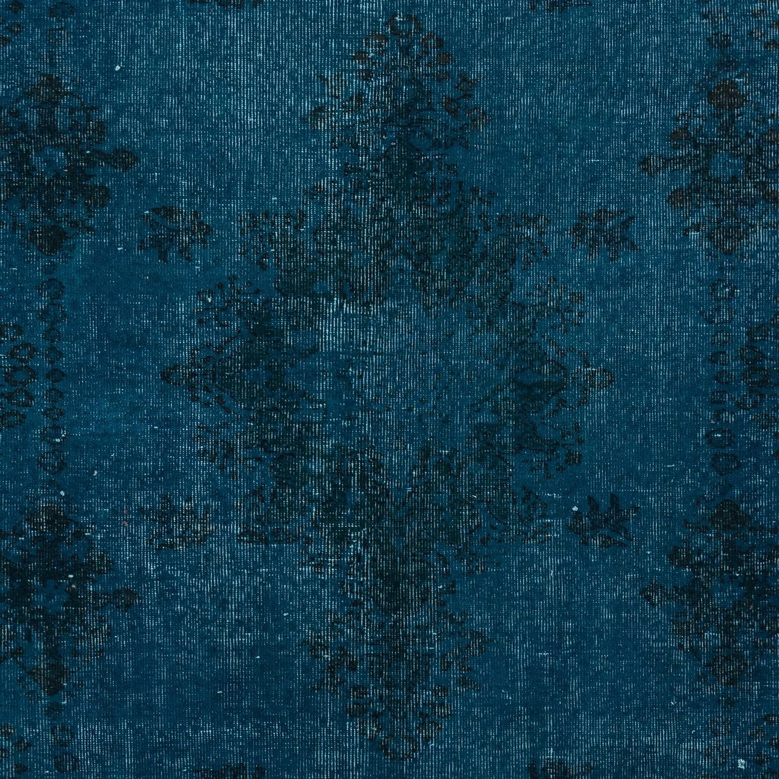Mid-20th Century 5.7x9 Ft Navy Blue Color Handmade Turkish Wool Area Rug for Modern Interiors For Sale