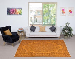 5.7x9 Ft Orange Redyed Vintage Rug for Modern Living Room. Noué à la main en Turquie