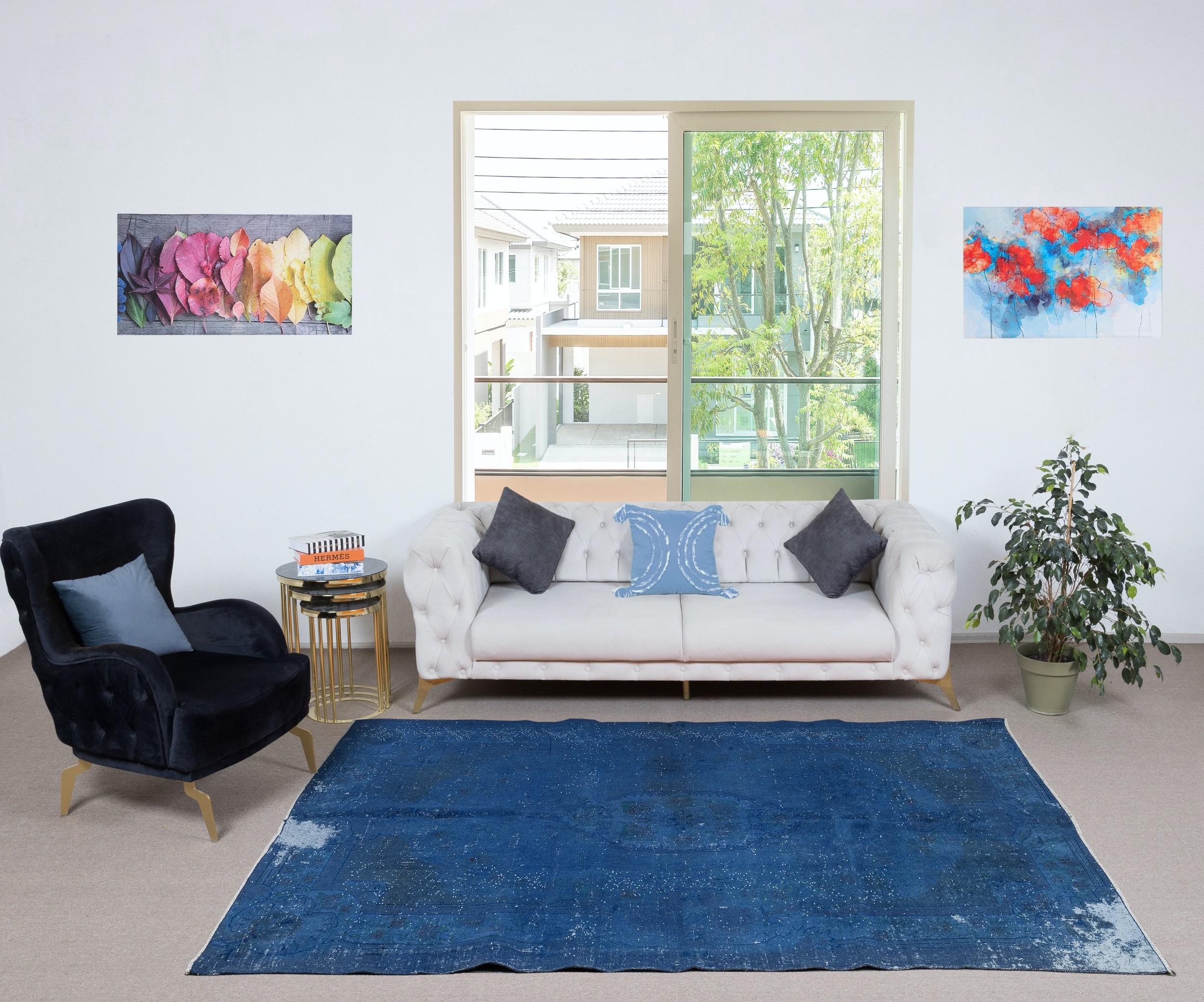 Our over-dyed rugs are all hand-knotted vintage pieces that are recreated in our workshop to cater to a wider range of interior design choices from modern to coastal, from industrial to rustic/cottage. These 50 to 70 year-old rugs were hand-knotted