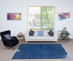5.7x9 Ft Shabby Chic Blue Color Area Rug. Distressed Handmade Turkish Carpet
