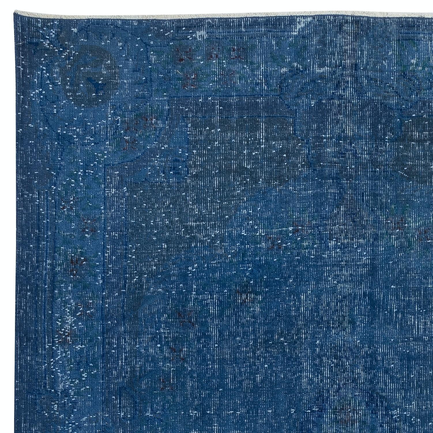 Hand-Knotted 5.7x9 Ft Shabby Chic Blue Color Area Rug. Distressed Handmade Turkish Carpet For Sale