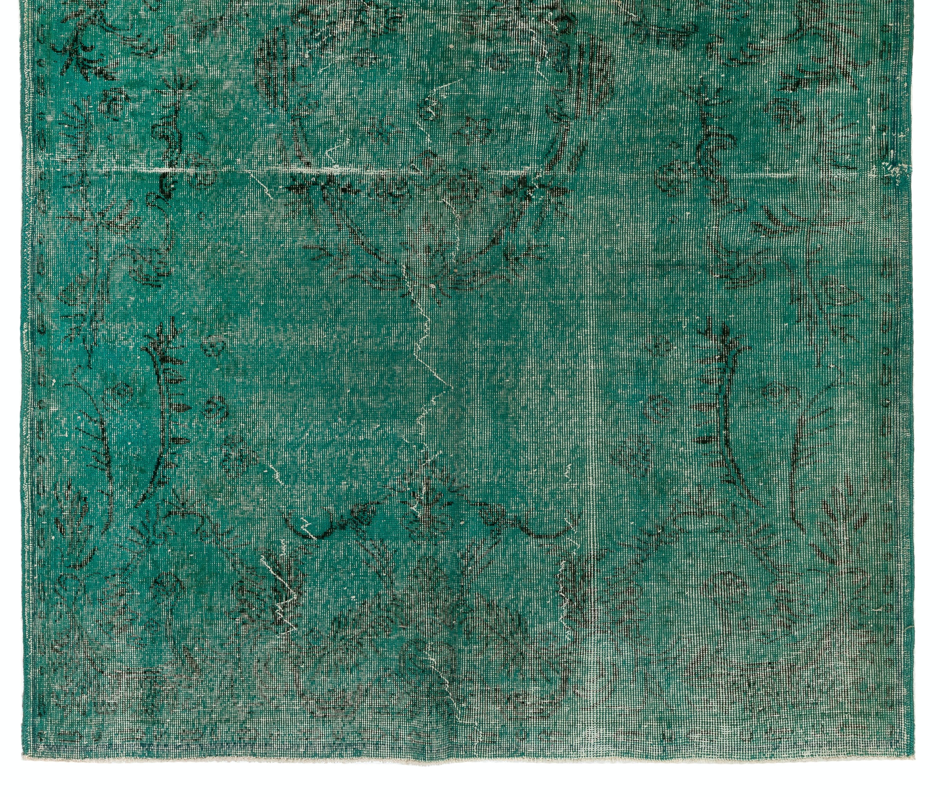 6x9 Teal Color OverDyed Distressed Vintage Teppich. Wollteppich für moderne Inneneinrichtungen (Handgeknüpft) im Angebot