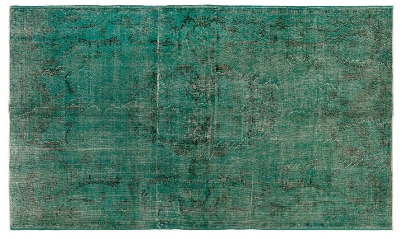 Hand-Knotted 6x9 Teal Color OverDyed Distressed Vintage Rug. Wool Carpet for Modern Interiors For Sale