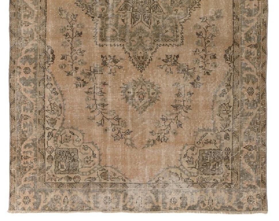Hand-Knotted 5.7x9 Ft Vintage Handmade Distressed Turkish Oushak Wool Area Rug in Golden Sand For Sale