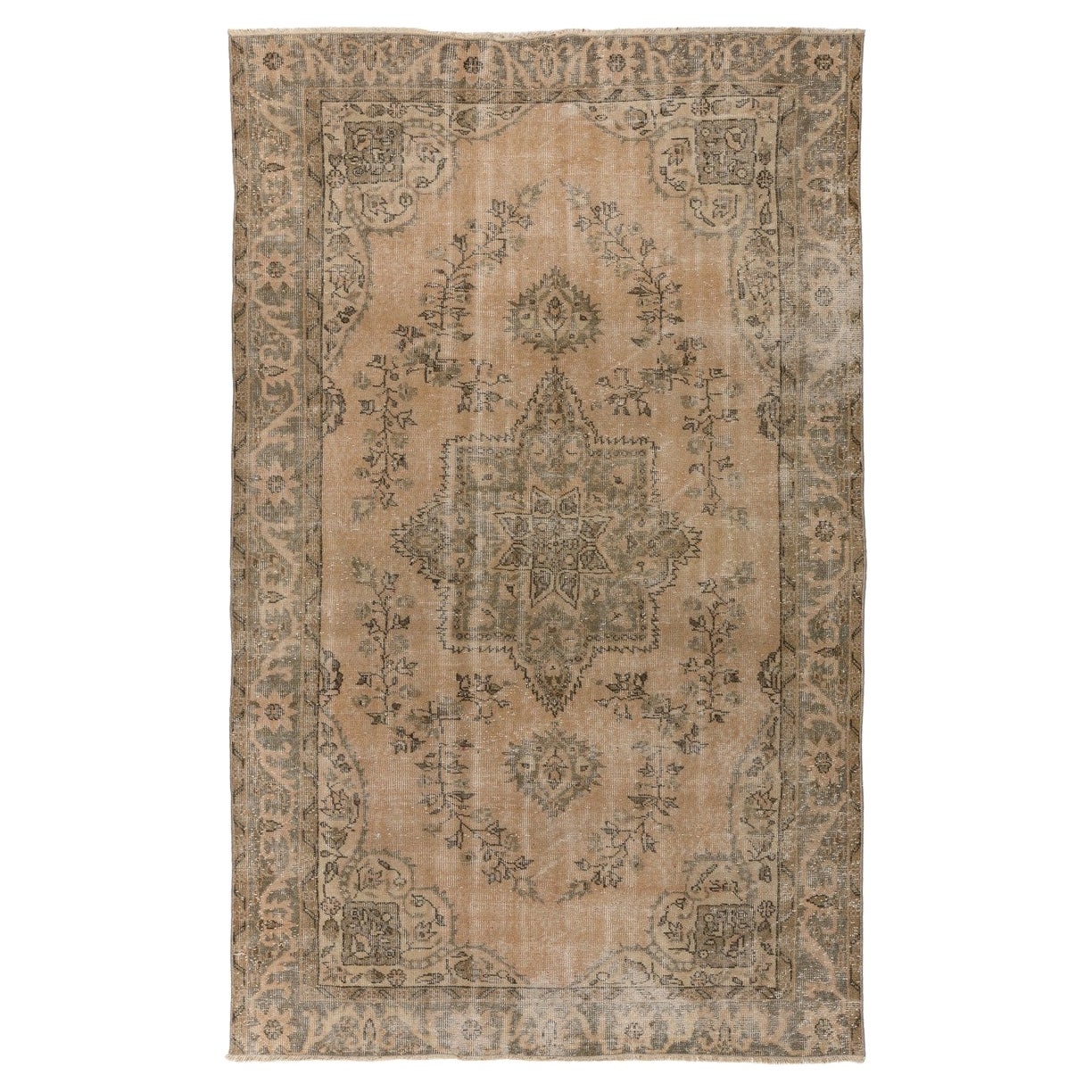 Tappeto Vintage Handmade Distressed Turkish Oushak Wool Area Rug 5.7x9 Ft in Golden Sand in vendita
