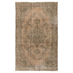 Tappeto Vintage Handmade Distressed Turkish Oushak Wool Area Rug 5.7x9 Ft in Golden Sand