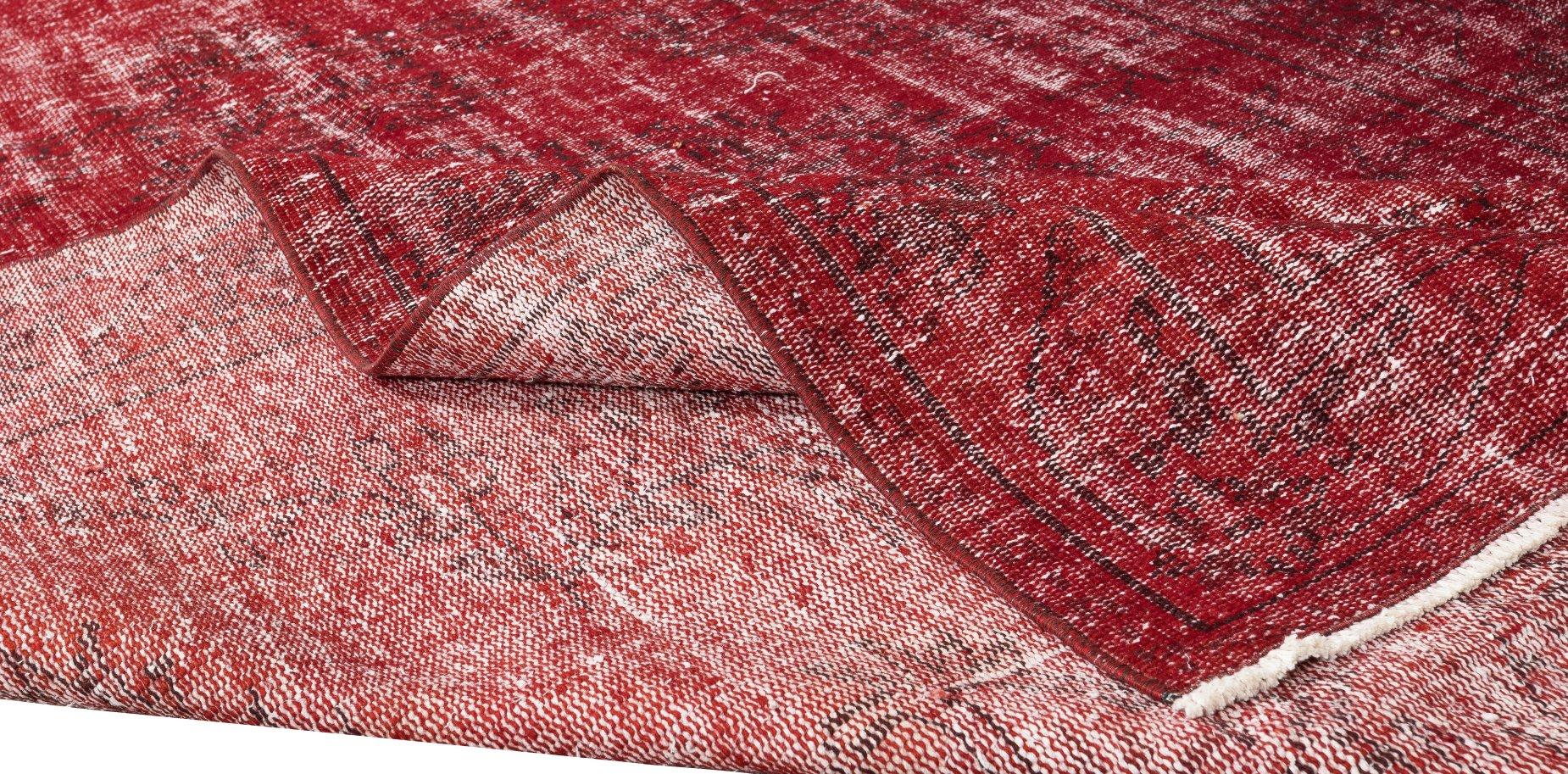 Modern Vintage Handmade Turkish Rug Over-Dyed in Red, Great for Office & Home For Sale