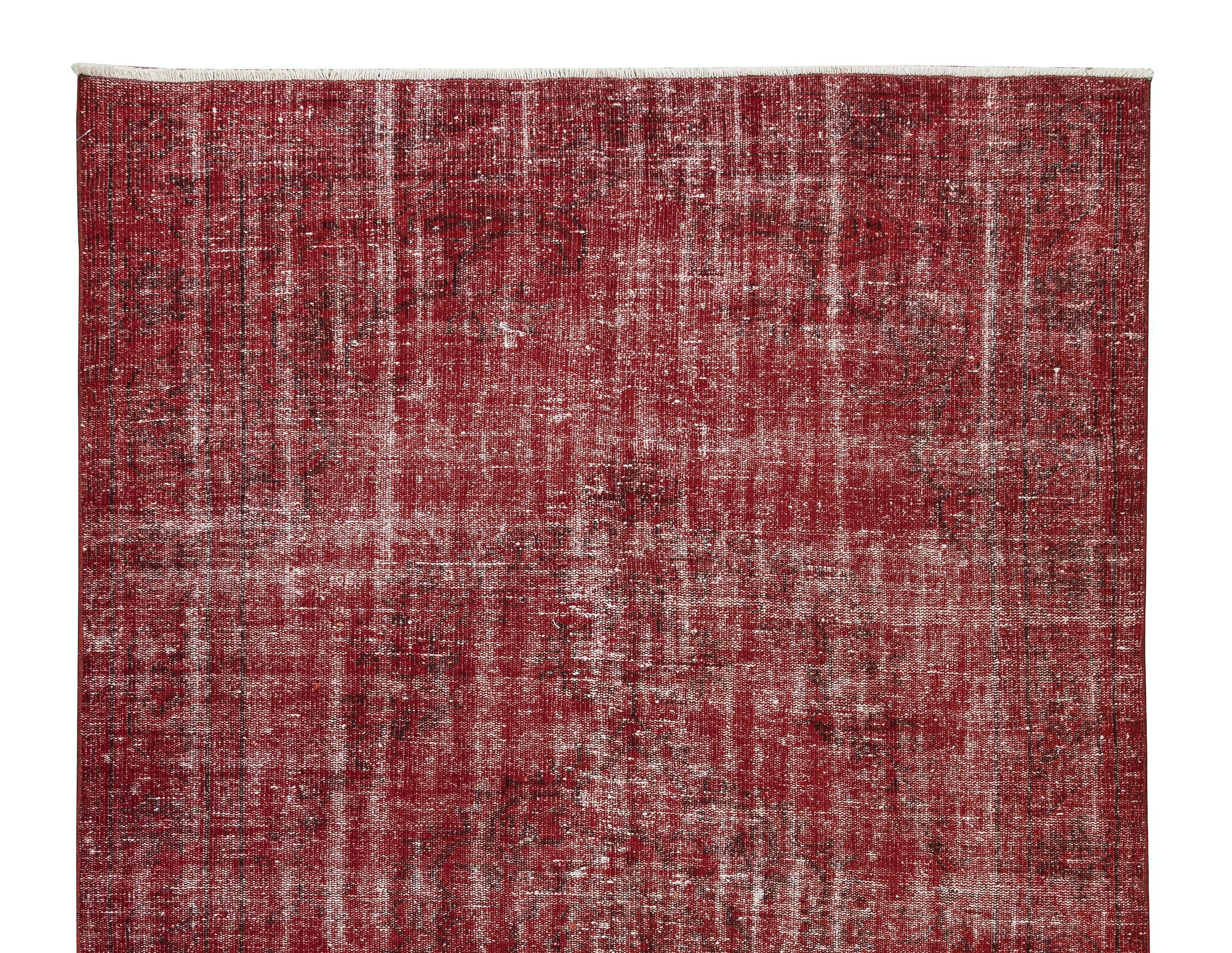 Hand-Knotted Vintage Handmade Turkish Rug Over-Dyed in Red, Great for Office & Home For Sale