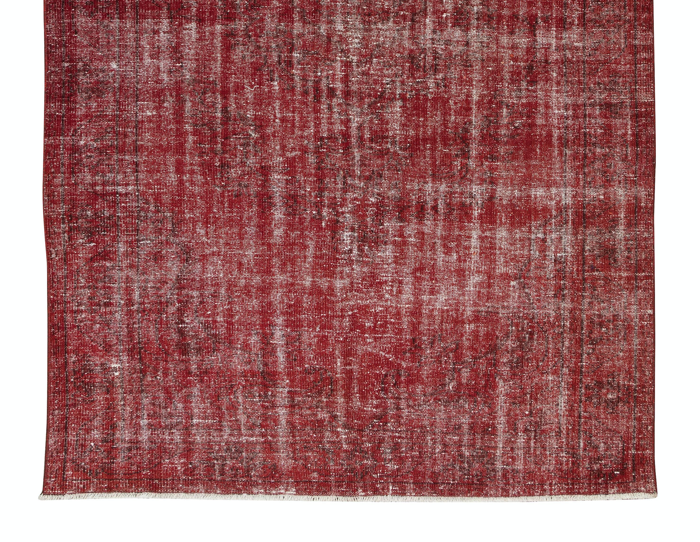 Vintage Handmade Turkish Rug Over-Dyed in Red, Great for Office & Home In Good Condition For Sale In Philadelphia, PA