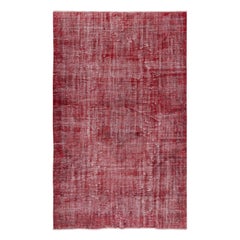 5.7x9 Ft Vintage Handmade Wool Rug. Roter türkischer Vorleger für das moderne Zuhause