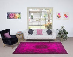 Alfombra Rosa Inspirada en Aubusson para Interiores Modernos, 5,7x9,2 Pies, Hecha a Mano en Turquía