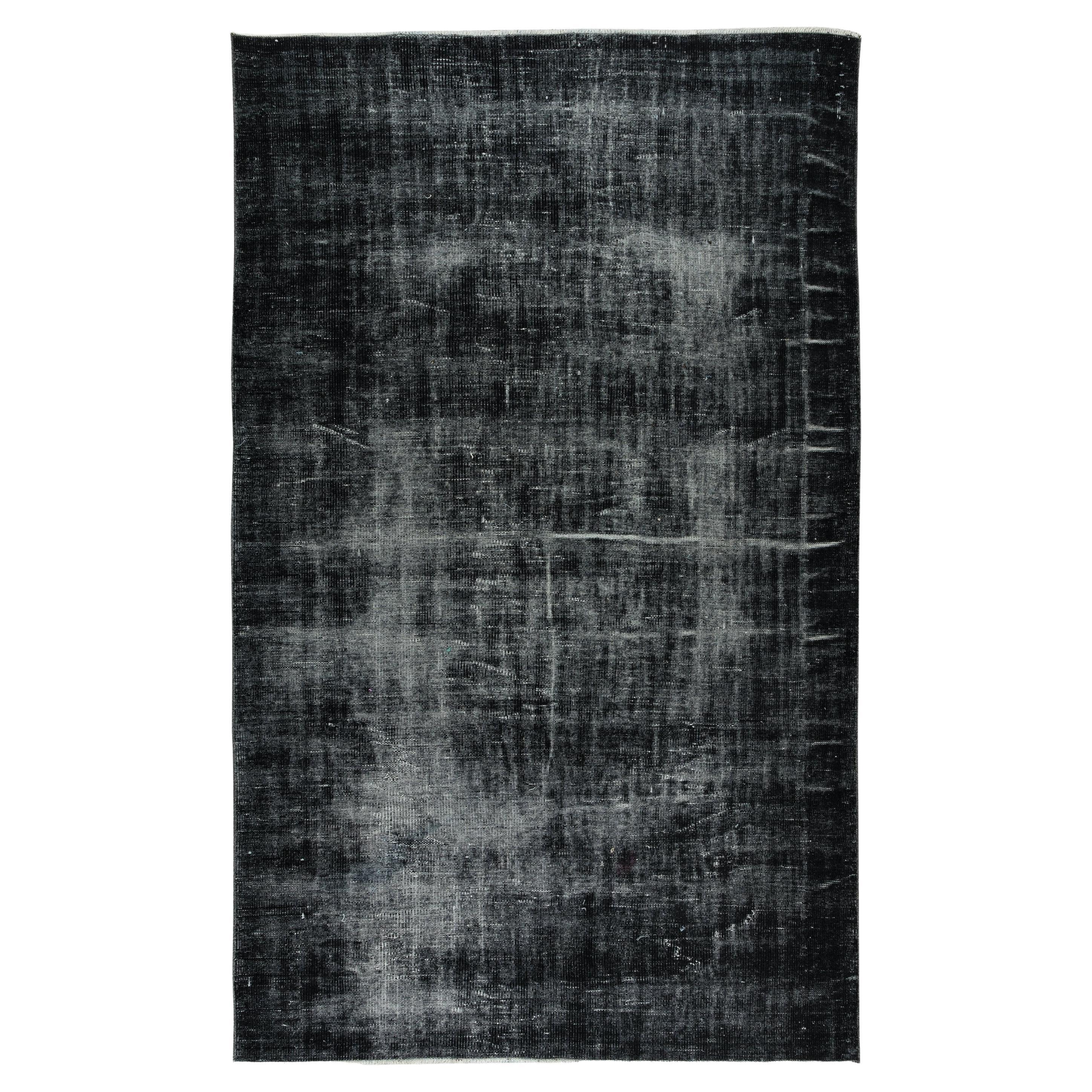 5.7x9.2 Ft Distressed Vintage Handmade Turkish Area Rug Over-Dyed in Black For Sale