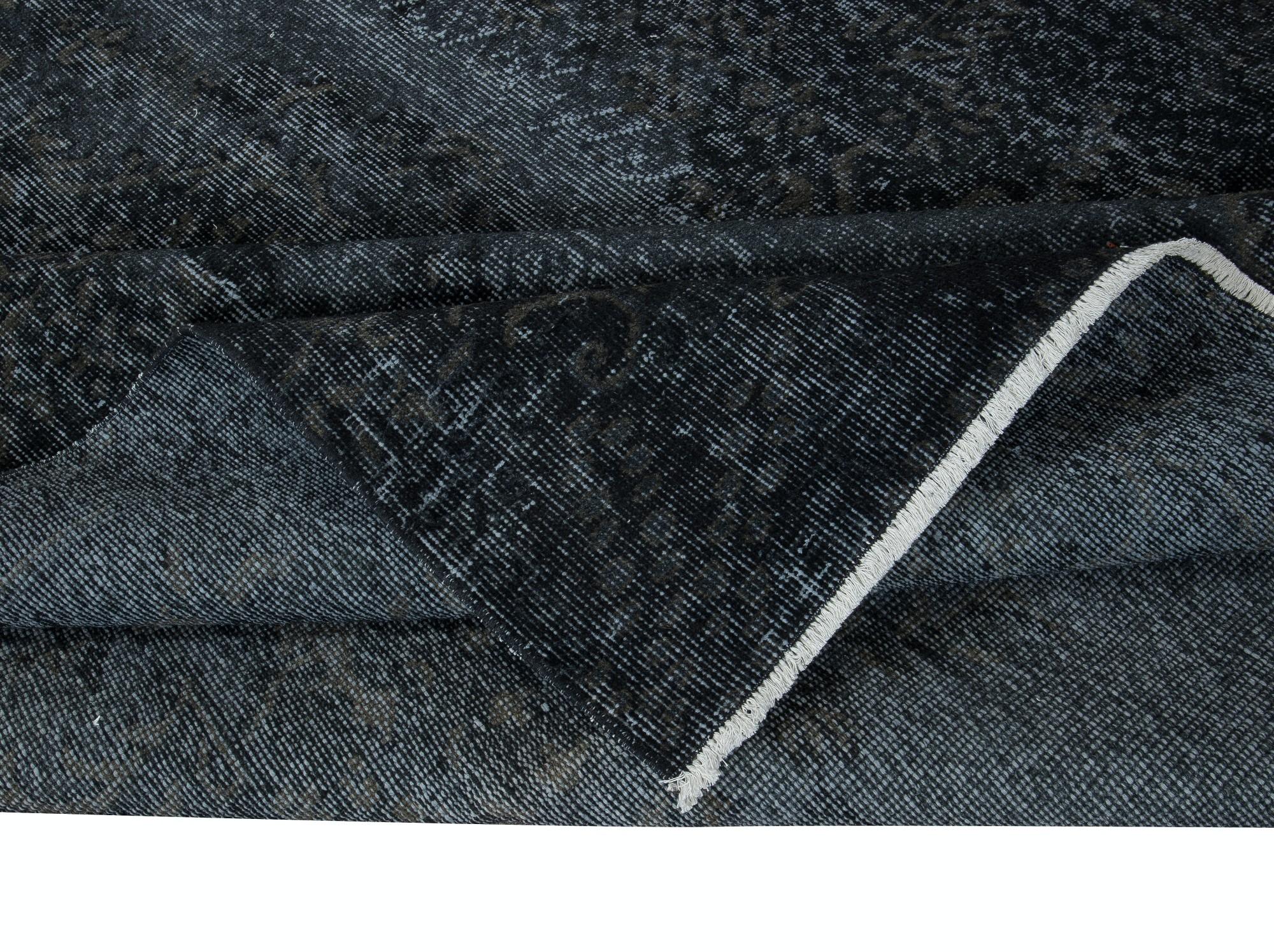 Turkish 5.7x9.2 Ft Handmade Charcoal Gray Area Rug, Modern Anatolian Black Wool Carpet For Sale